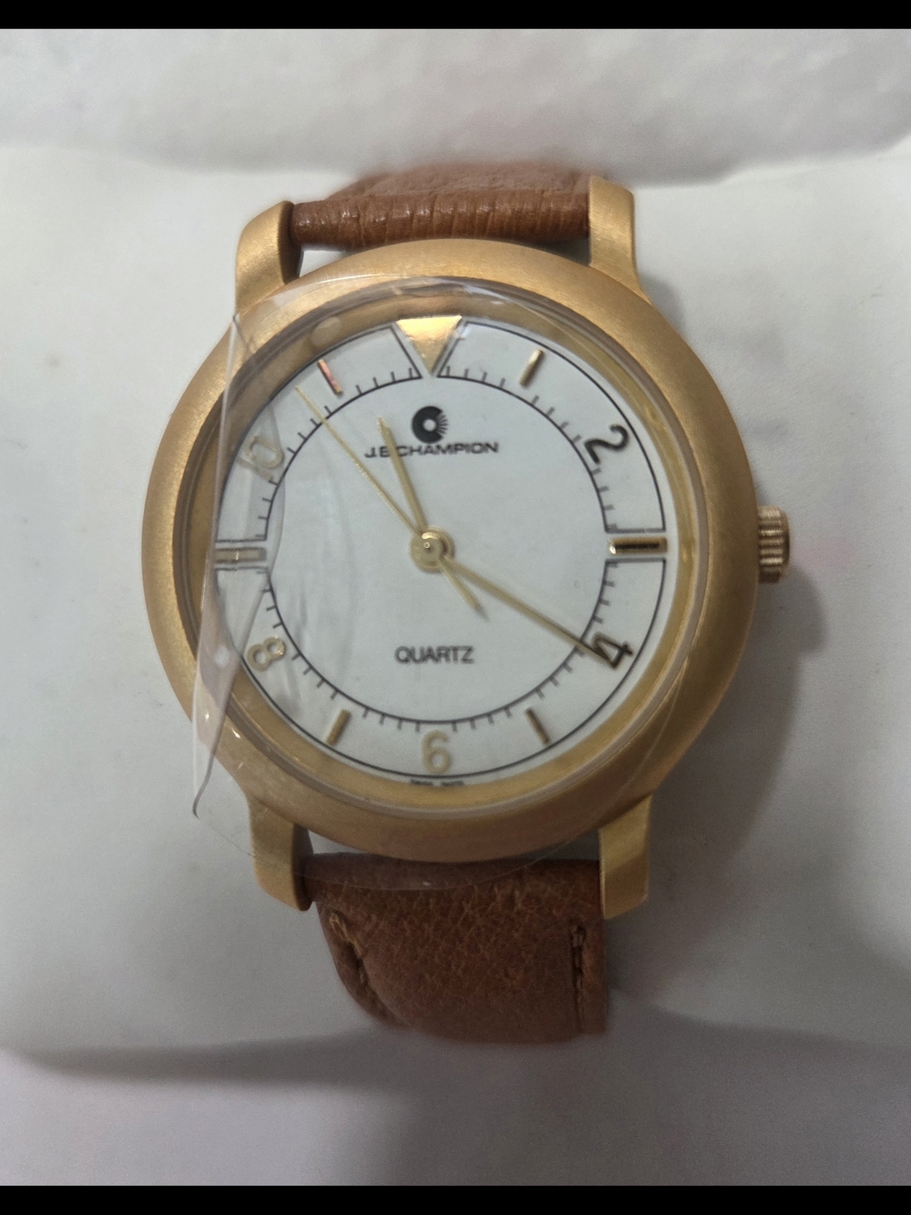 J.B Champion Men's Gold Case Watch with Brown Leather Strap